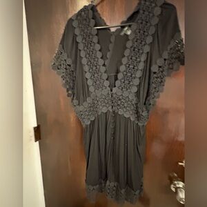 Gracia Black Blouse with Lace and Circle Accents. Size Large.